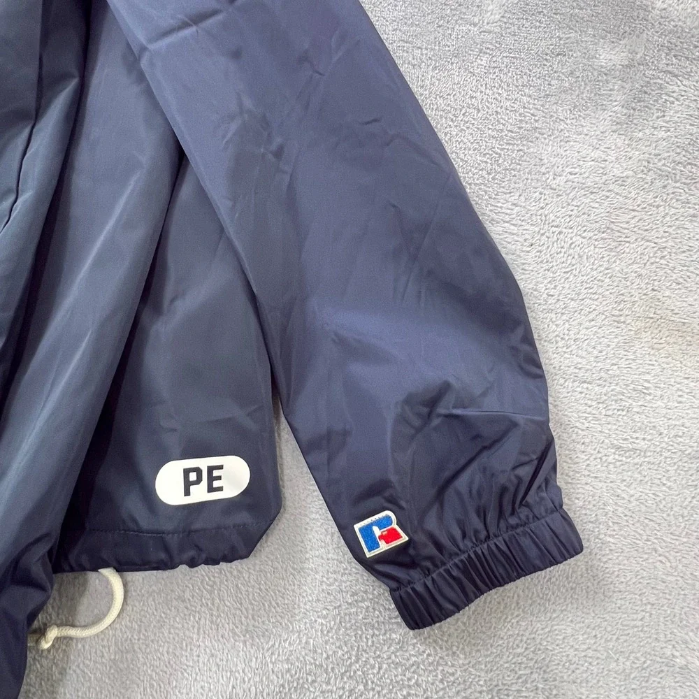 Russell Athletic Mens Large Navy Blue Coaches Jacket Windbreaker Snap Front NEW